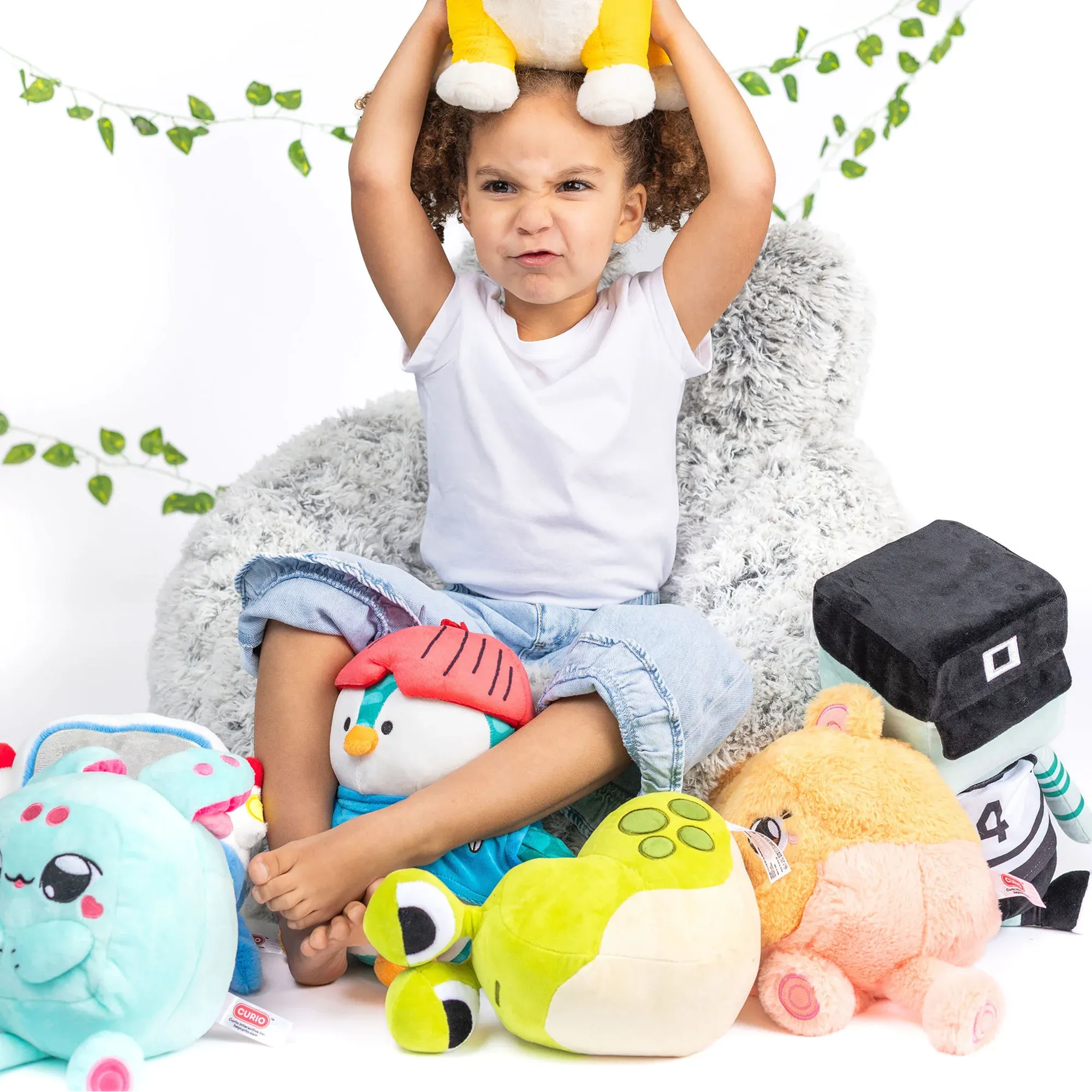 Girl on a pile of curio AI toys